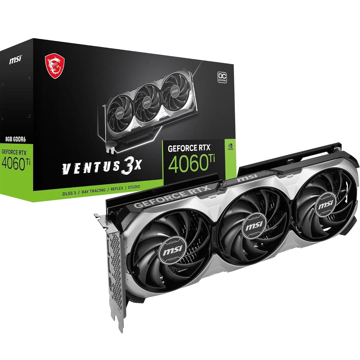 MSI GeForce RTX 4060 TI 8G Ventus 3X E1 OC Grafikkarte -NVIDIA RTX 4060 Ti, 8 GB GDDR6 Speicher, 18Gbps, PCIe 4.0, DLSS3